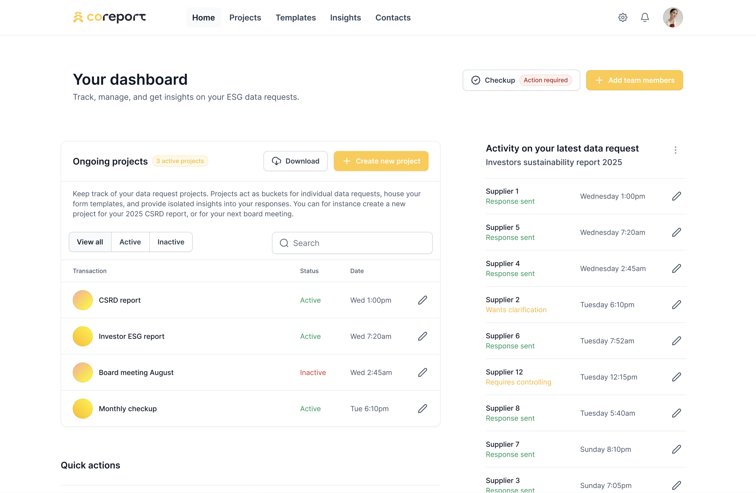 Coreport dashboard prototype demo